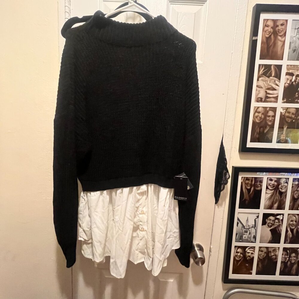 Eloquii Skirted Sweater with Button Detail size 18/20 Black and White NWT!